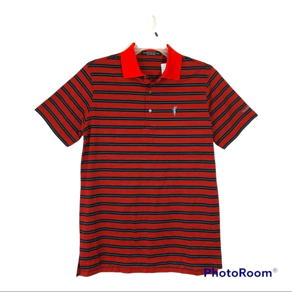 Carnoustie Mens Polo Shirt Small Red Stripe Short Sleeve